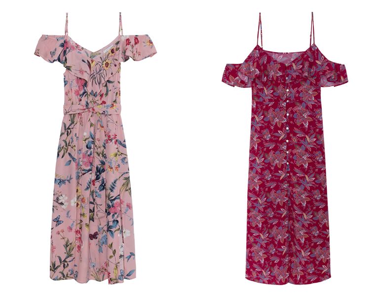 Летние платья Springfield 2018 - открытые плечи и бретельки с цветочным принтом 