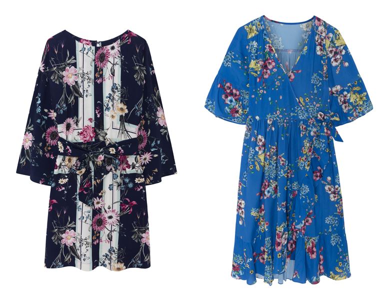 Летние платья Springfield 2018 - синие с цветочным принтом короткие 