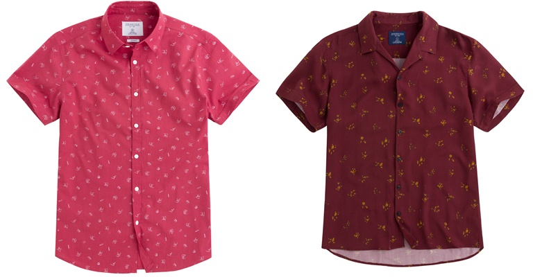 Летние мужские рубашки 2018 Springfield - красные с принтом и коротким рукавом 