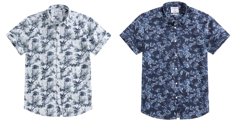 Летние мужские рубашки 2018 Springfield - белая и синяя с принтом и коротким рукавом 