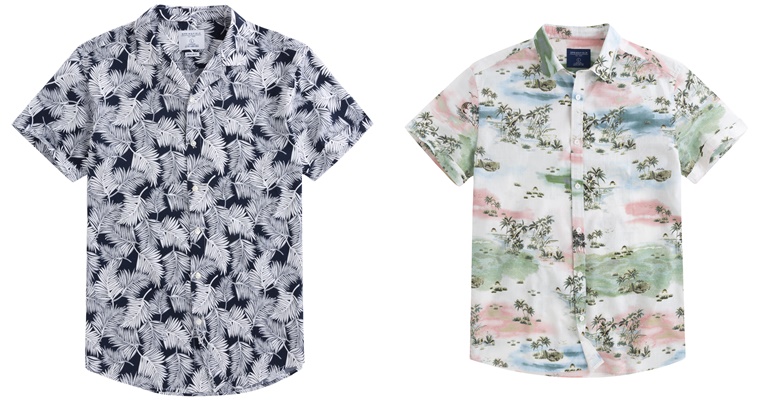 Летние мужские рубашки 2018 Springfield - серая и белая с летним принтом и коротким рукавом 