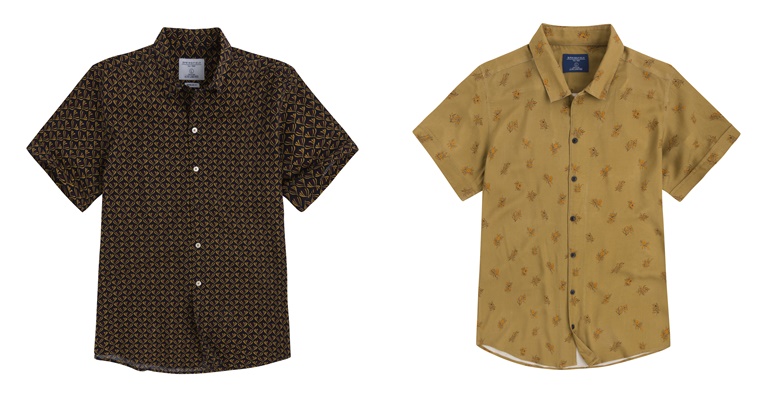 Летние мужские рубашки 2018 Springfield - коричневая и горчичная с коротким рукавом 