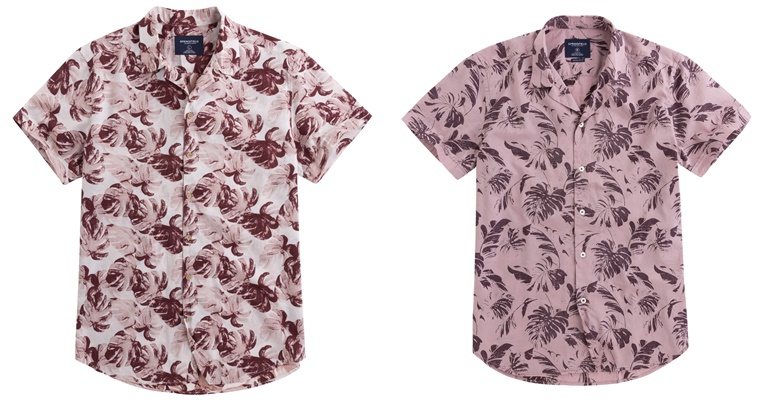 Летние мужские рубашки 2018 Springfield - розовые с принтом и коротким рукавом 