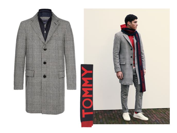 Верхняя одежда Tommy Hilfiger осень-зима 2018-2019 - мужское серое пальто в клетку 