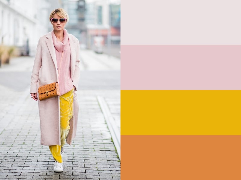 10 простых и стильных сочетаний с жёлтым в одежде - Розовое пальто и свитер