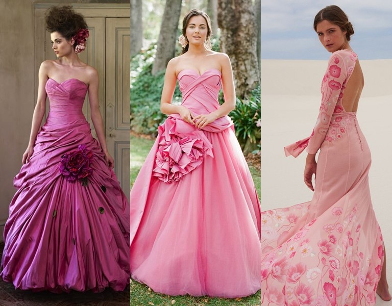 Новые и необычные тенденции свадебной моды 2019 - Ярко-розовые платья