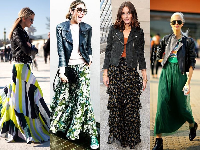 Как стильно носить длинную юбку весной и осенью: 5 модных сочетаний - Кожаная куртка