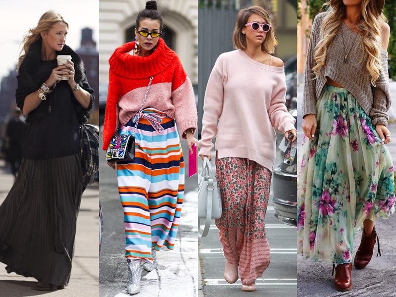 Как стильно носить длинную юбку весной и осенью: 5 модных сочетаний - Модный трикотажный свитер