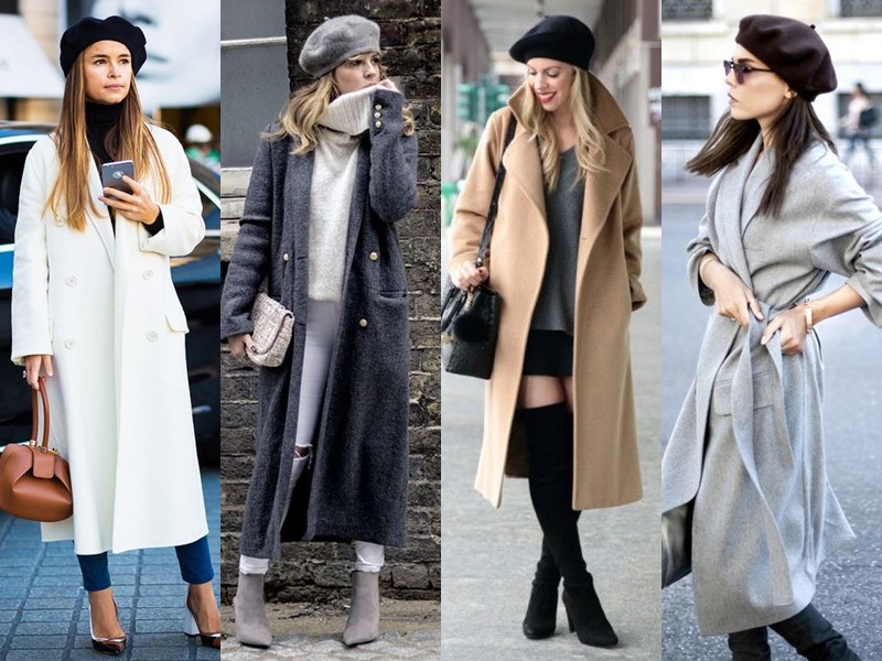 Как стильно и красиво носить берет - Длинное пальто-оверсайз 