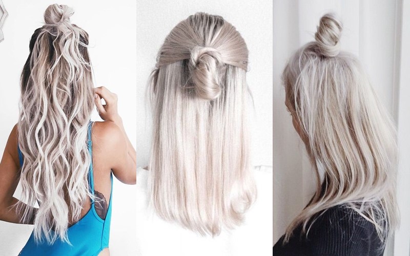 Стили причёсок для платиновых блондинок - высокий пучок в стиле «Мальвина»