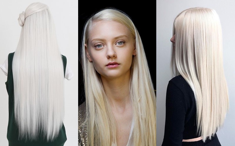 Стили причёсок для платиновых блондинок - Идеально гладкие длинные волосы
