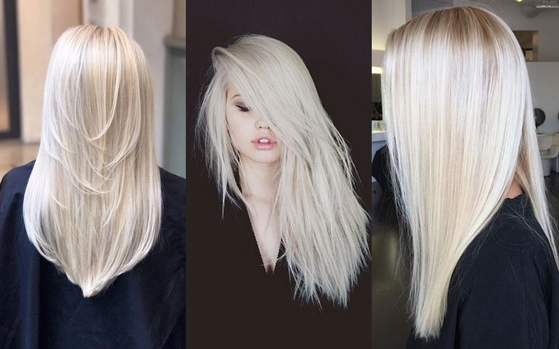 Стили причёсок для платиновых блондинок - прямые гладкие длинные волосы