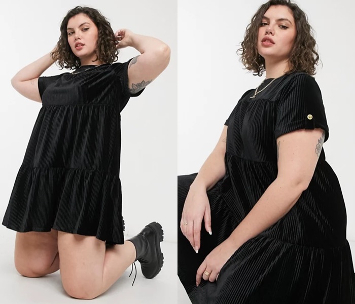 Мода для полных ASOS - Короткое черное вельветовое платье с ярусами