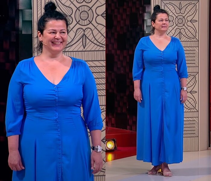 "Модный приговор", Ольга, 50 лет - Длинное ярко-голубое платье