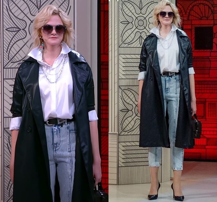 "Модный приговор", преображение 30-летней Юлии - Белая рубашка, джинсы и кожаный плащ
