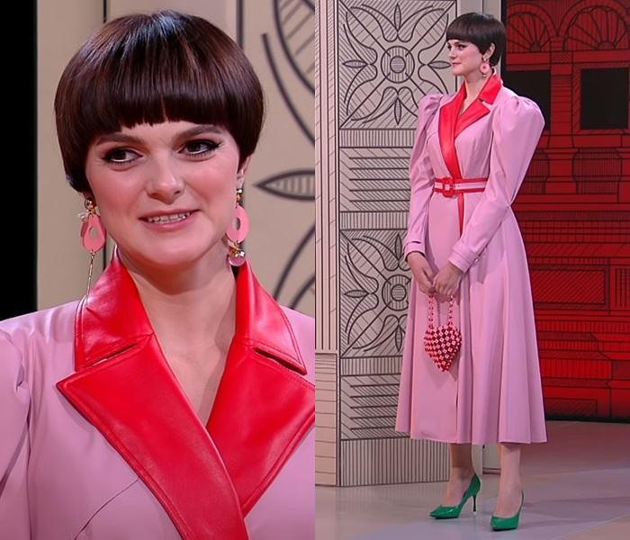 "Модный приговор", преображение 30-летней Юлии - Розовое платье-пальто с пышными рукавами