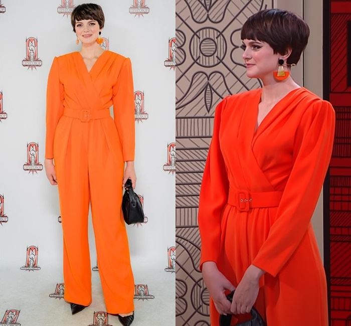 "Модный приговор", преображение 30-летней Юлии - Закрытый оранжевый комбинезон с длинным рукавом
