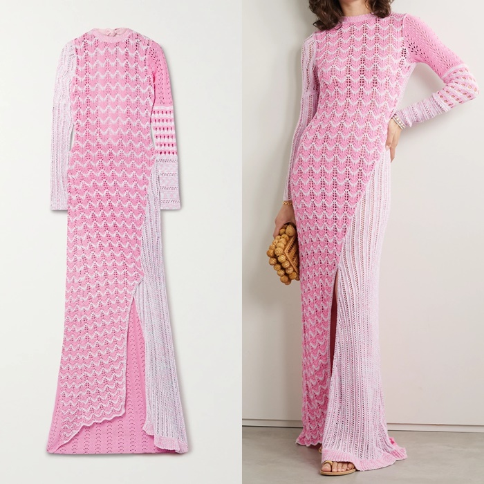 Платьев из трикотажа осень-зима 2021-2022 - Ажурное розовое платье с асимметричным дизайном LoveShackFancy