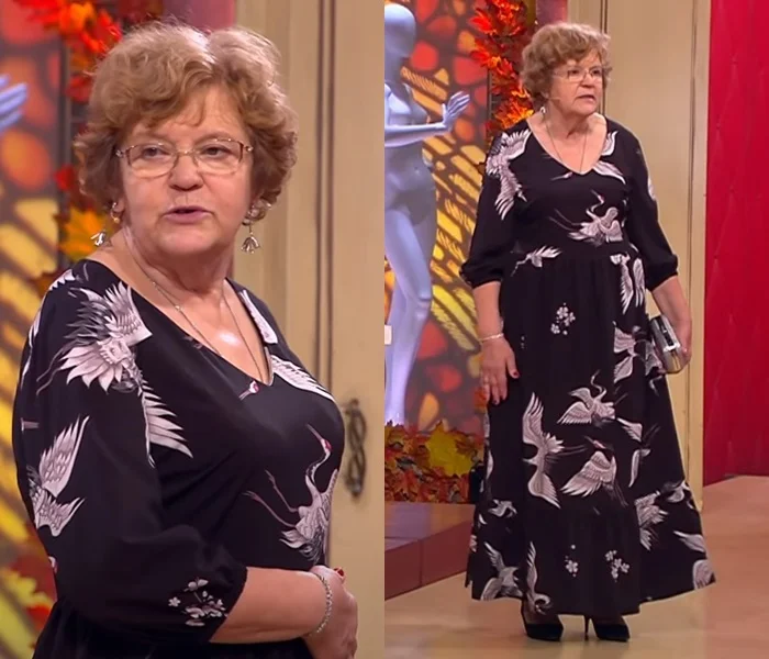 «Модный приговор» для 68-летней пенсионерки - Длинное платье с крупным принтом