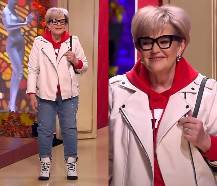 «Модный приговор» для 68-летней пенсионерки - Красное худи с косухой и джинсами