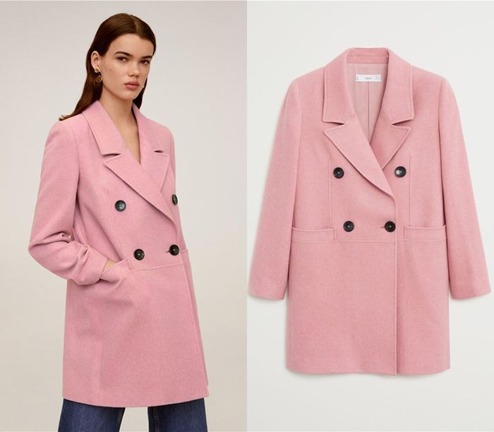 Базовые розовые пальто Mango - двубортное холодное