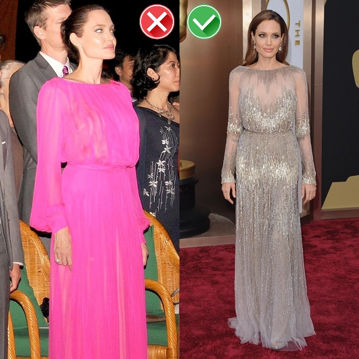 Неудачные образы звёзд в розовых платьях - Анджелина Джоли