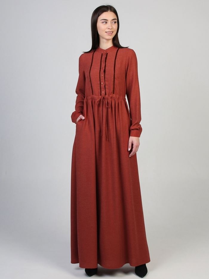 Длинные тёплые закрытые платья Aisha Collection - терракотовое